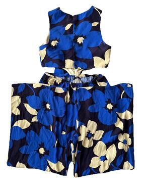 Corey Lynn Calter Cutout Jumpsuit Set M Blue Floral Wide Leg Outfit
